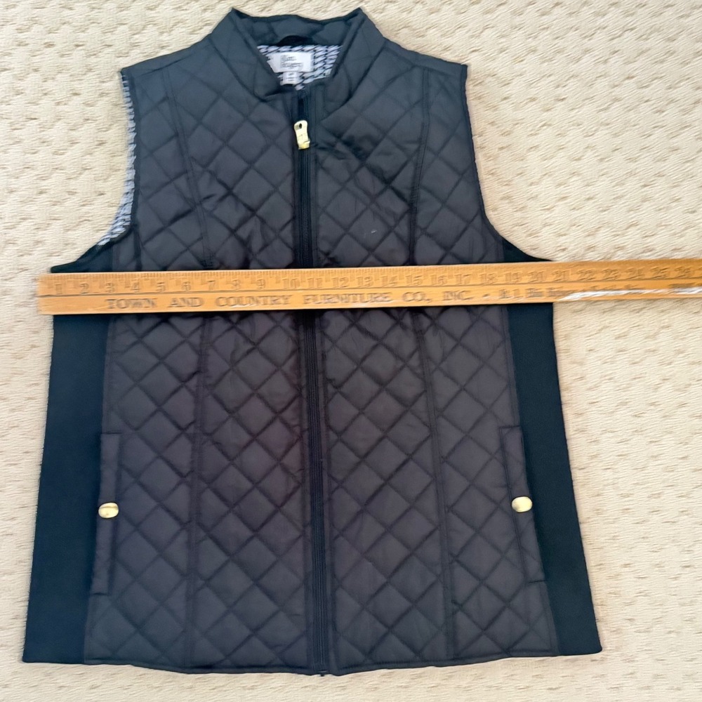 Kim Rogers Quilted Vest Black Houndstooth Lining Zip Front Pockets Women's M - Picture 1 of 5
